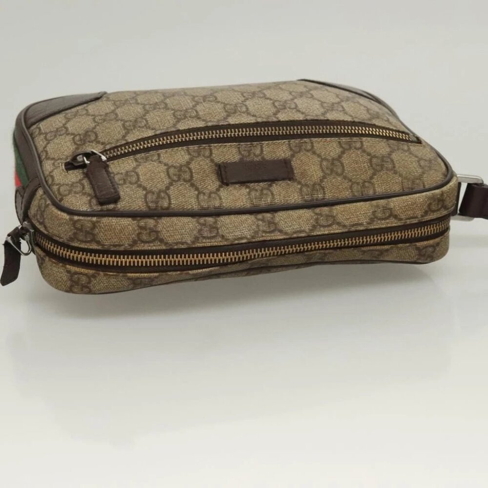 GUCCI GG Supreme Web Sherry Line Clutch Bag PVC Beige Silver 152599 Auth hk2854 - Picture 7 of 14